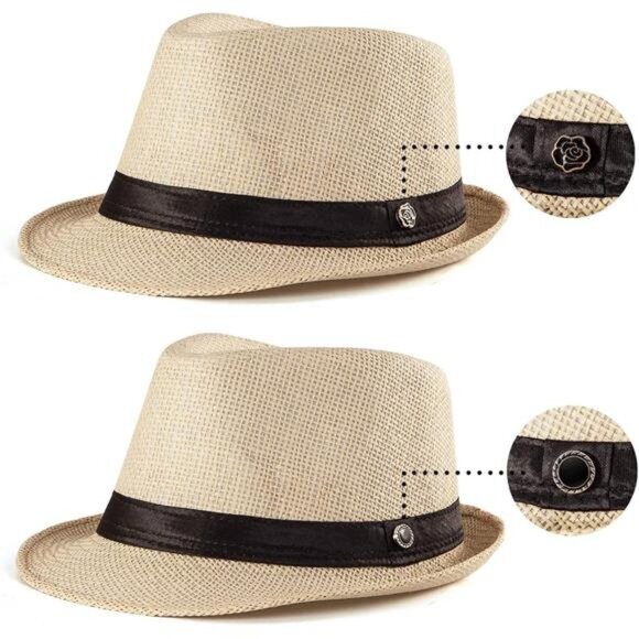 Straw Trilby Fedora Hat for Men 1920s Short Brim Wool Felt Panama Cap 7 - Picture 3 of 6